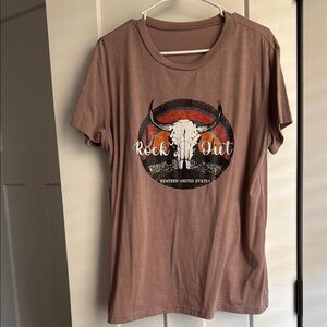 SHEIN Brown Graphic Tee - Rock Out Design